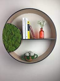 moss and wood round wall floating