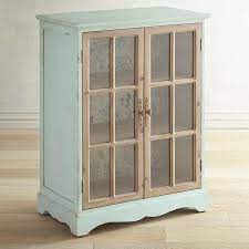 flora 2 door blue wood glass cabinet