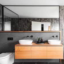 luxurious wood veneer bathroom vanity