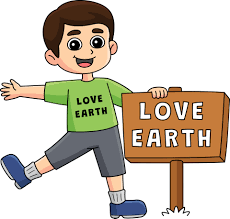 boy holding a love earth sign cartoon