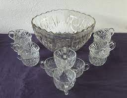 Vintage Glass Punch Bowl Set 12 Cups
