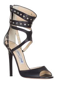 Jimmy Choo Womens Black Leather Eyelets Straps Heels Sandals Shoes