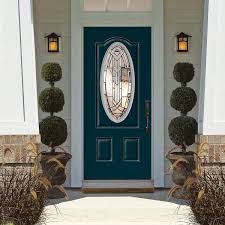 Masonite 36 In X 80 In Ham 3 4 Oval Lite Right Hand Inswing Painted Steel Prehung Front Door With Brickmold Vinyl Frame Night Tide