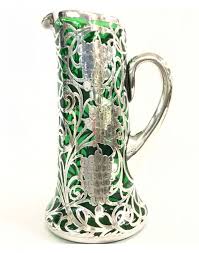 Antique Silver Overlay Green Glass