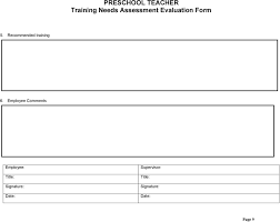 Pre School Teacher Training Needs Assessment Evaluation Form