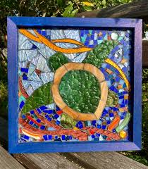 Sea Turtle Stained Glass Mosaic Panel