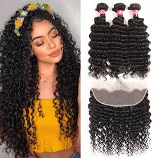 Peruvian Deep Wave Hair Bundles 3 Pcs And A Deep Wave 13 4 Lace Frontal 100 Full Deep Wave Human Hair
