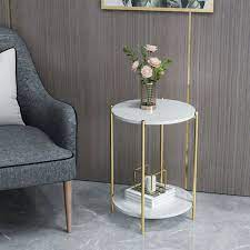Round Side End Table Marble Top Bedside