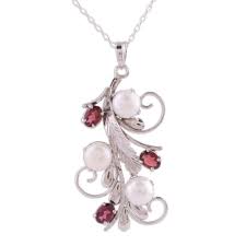 royal vine rhodium plated cultured pearl and garnet necklace from india