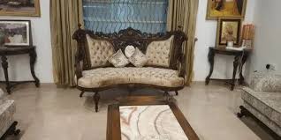 2 seater cotton antique wooden sofa at