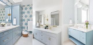 bathroom with light blue cabinets