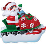 Personalized Santa on Snowmobile Christmas Tree Ornament