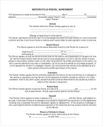 Motorcycle Lease Agreement Free Rental Agreement Form Sample 9 Free