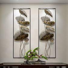 35 8 2 Pieces Metal Lotus Leaves Wall Decor Set For Living Room With Black Frame