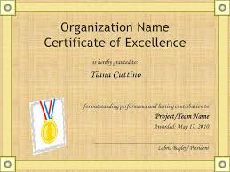 Organization Name Certificate Of Excellence Is Hereby Granted To