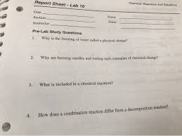 Lab 10 Chemical Reactions And
