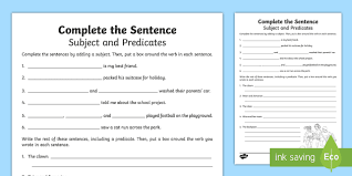 For exercises, you can reveal the answers first (submit worksheet) and print the page to have the exercise and the answers. Sentence Completion Worksheet Subjects And Predicates