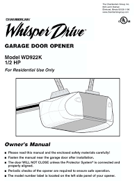 chamberlain whisper drive wd922k garage