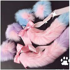 zhengbo Fox Tail Bow Metal Butt Anal Plug Cute Bow-Knot Soft Cat Ears  Headbands Erotic Cosplay Accessories Adult Sex Toys for Couples (Color :  Pink Black)