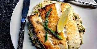 wild alaskan halibut with asparagus risotto