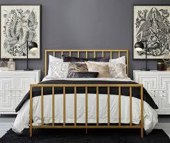 Slat Style Brushed Gold Metal Queen Bed