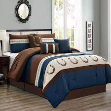 bedding queen king bed navy blue brown