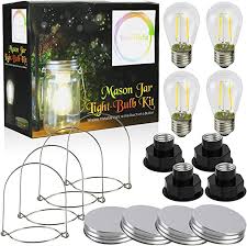Amazon Com Brass Tacks Mason Jar Fairy Lights 4 Pack Bulb Style Lanterns For Patio Cordless Tabletop Lamp With Led Bulb Outdoor Indoor Decor For Garden Camping Picnic Or Party 4 Pack Bulb Style Home
