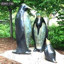 Antique Bronze Penguin Family Statue