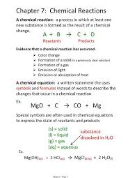 Chapter 7 Chemical Reactions