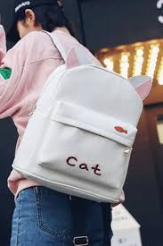 We offers cat ear backpack products. Cute Animal Ear Design Letter Cat Printed Leisure White Backpack Schoolbag Takeluckhome Com