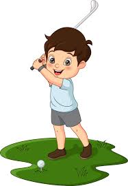 cartoon cute little boy playing golf