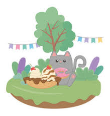 Every body have a soft corner for cats. Kawaii Cat With Happy Birthday Cake Design Vector Image