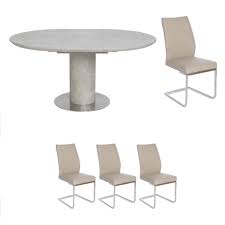 Browse all of our extending dining tables products at brand interiors. Indus 120cm Round Extending Dining Table 4 Detroit Chairs In Taupe All Dining Ranges Fishpools