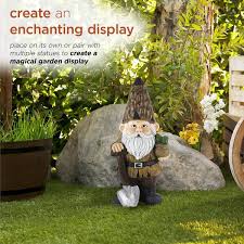 Alpine Corporation 16 Indoor Outdoor Garden Gnome With Shovel And Plant Statue Brown