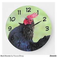 Black Rooster Large Clock Zazzle