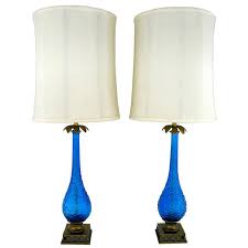 Bubble Textured Blue Glass Table Lamps