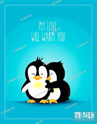 warm hug cute cartoon penguins care