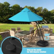 Clihome 11 Ft Outdoor Cantilever Hanging Patio Umbrella In Turquoise With Base And Wheels