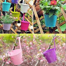 Agfabric Pink Metal Flower Pots Vertical Hanging Planters Iron Pots For Fence Decor And Balcony