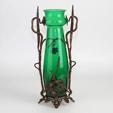 Austrian Art Nouveau Green Glass Vase