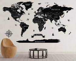Large World Map Decal Print Black World