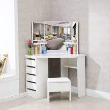 white wood corner dressing table corner