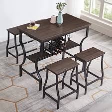 Freestanding furniture is great for rearranging, but if you want something more permanent, try a floating buffet table. Buy Hombazaar 4 Piece Dining Room Table Set Counter Height Pub Table Set With Wine Storage And Glass Holder Industrial Style Kitchen Table With 1 Bench And 2 Stools Dark Brown Finish Online
