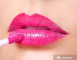 sticker hot pink lipstick lip gloss on