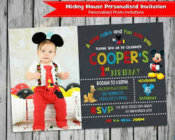 Mickey Mouse Invitations Personalised Photo Invites Cards 1st First