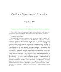 Formula Sheet Quadratic Equations And