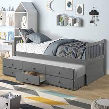 Contemporary platform bed frame for a twin mattress | matches manhattan and regency bedroom furniture collections. Amazon Com Storage Twin Daybed With Trundle And 3 Storage Drawers Platform Bed Frame With Headboard Footboard Kids Bed Grey Kitchen Dining