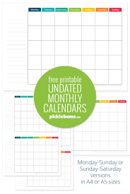 Join our email list for free to get updates on our latest 2021 calendars and more printables. Free Printable Undated Monthly Calendar Picklebums