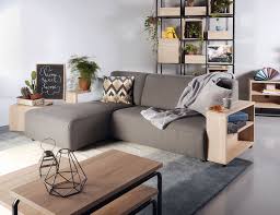 studio l shape fabric sofa with wooden