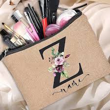 personalized name linen makeup bag
